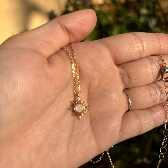 18K Gold Plated Dainty Pink Sun Necklace - Picture 7 of 8